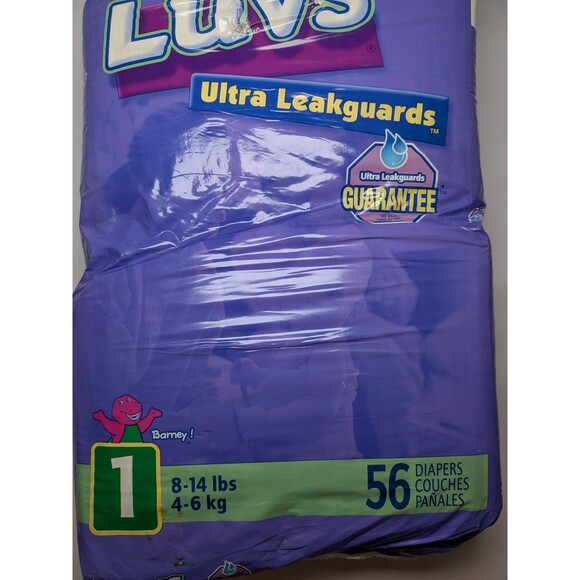 Luvs Vintage 2002 Size 1 Barney Diapers Ultra Leakguards SEALED New 56 Vtg Rare - Picture 4 of 16